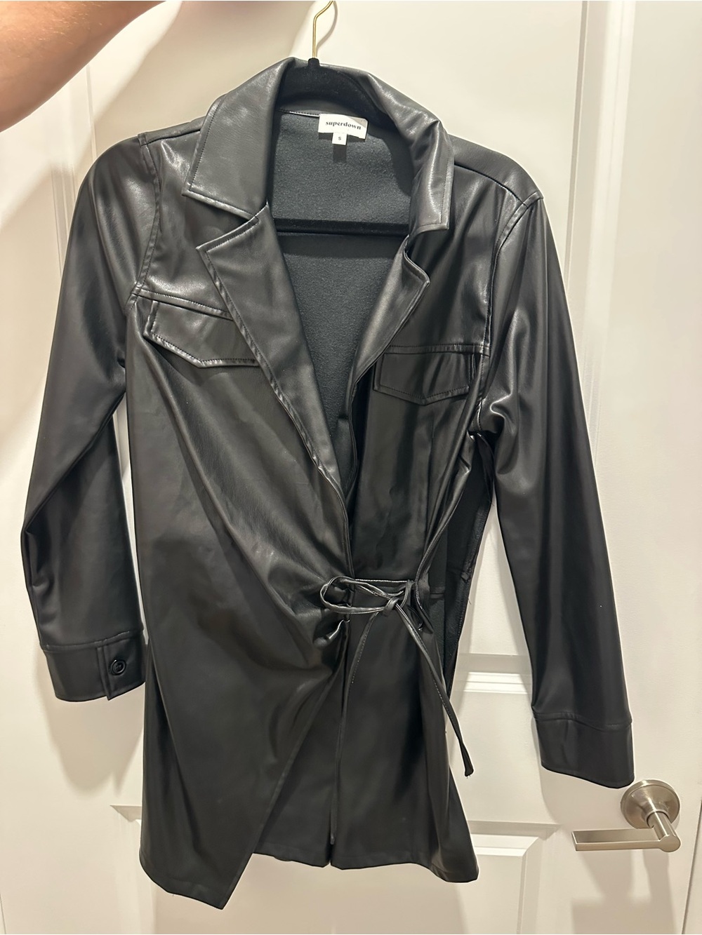 Faux Leather Black Wrap Superdown Long Sleeve Romper